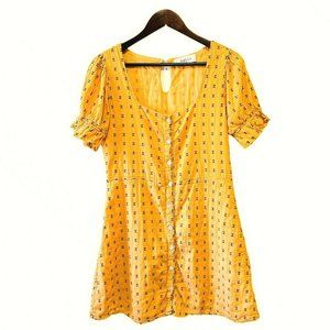 Bacio Women's Size M Short Ruffle Sleeve Square Neck Buttons Front Dress Orange